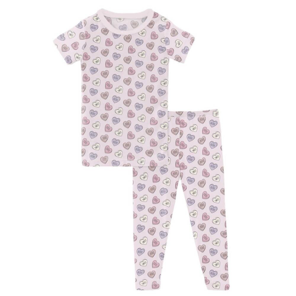 NEW KICKEE girl's short sleeve pajama set in candy hearts